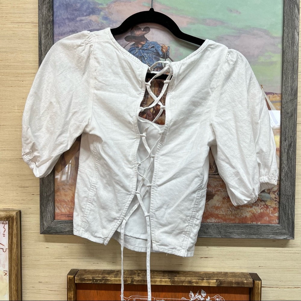 Tie back puff sleeve blouse